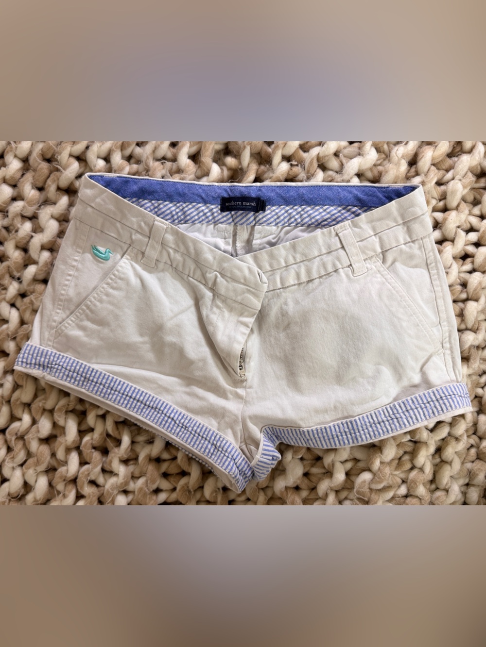 Southern Marsh Brighton Short - Chino White shorts with seersucker accents